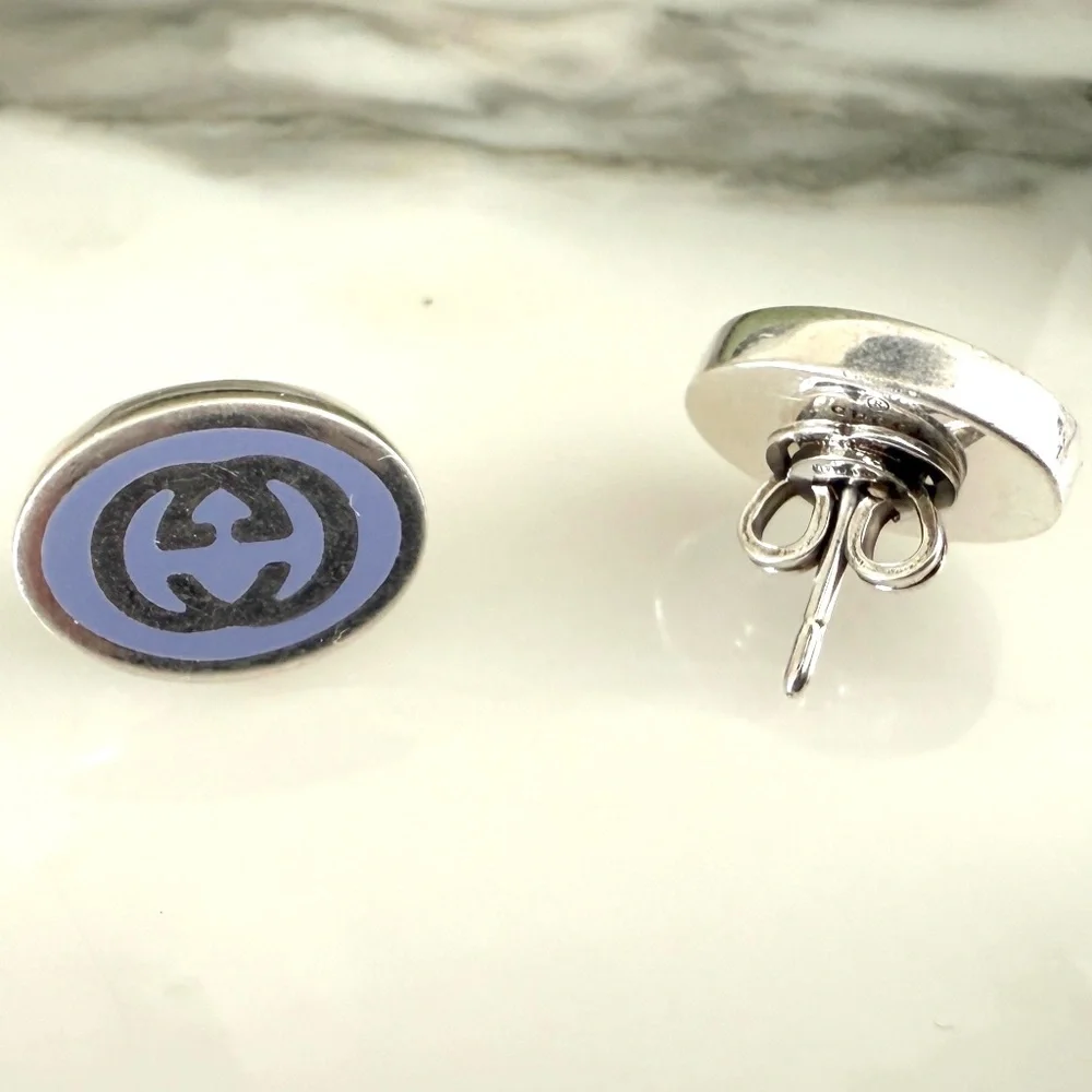 GUCCI 753485 Earrings Interlocking G Enamel‎ Purple & Silver 925 Oval w/Box